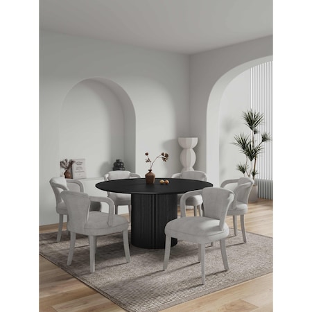 Manhattan Comfort 7-Piece Hathaway 59.05 Round Dining Set in Black with 6 Flor Dining Chairs in Silver Lining 6-DT05DC088AR-BKSL
